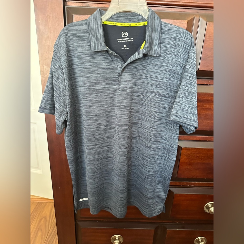 Free Country Mens Medium Steel Blue Golf Polo Ultimate Comfort Microtek Fibers